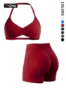 2-Piece Seamless Sports Bra Set with Pads, High-Waisted Peach Butt Running Yoga Shorts, Sleeveless Sporty Suit for Women, Yoga Workout Activewear, Workout Sets