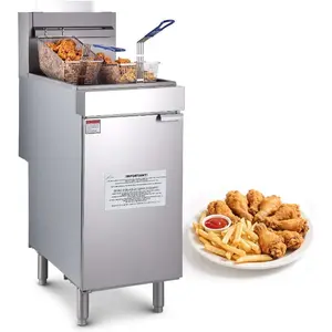 VEVOR Commercial Deep Fryer, 3 - Burner Fryer for Restaurants, Stainless Steel Floor Standing Deep Fryers with Dual Baskets and Adjustable Temperature, Propane Powered, 40 lbs Capacity, 90, 000 BTU