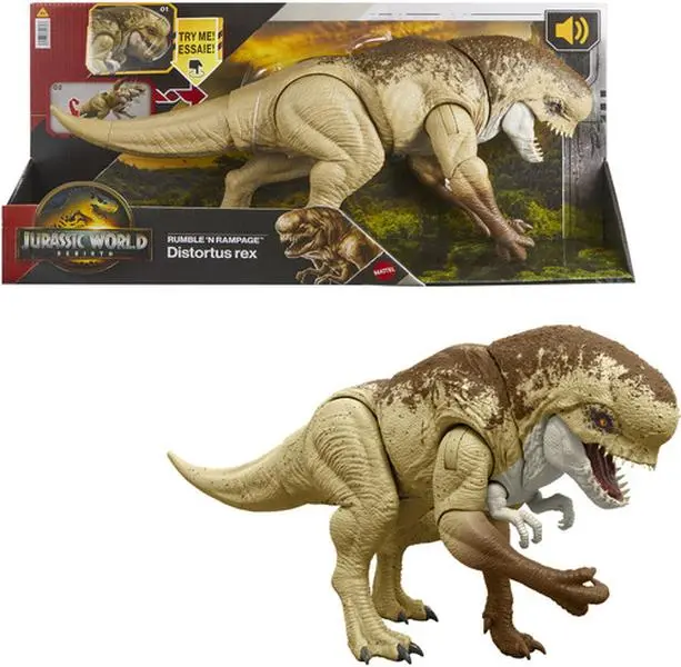 Jurassic World: Rebirth Rumble 'N Rampage Distortus Rex Collectible Dinosaur Action Figure Model Statue - Authentic Design, AR Activities, Gift for Jurassic World Fans & Android Users, Movie Villain