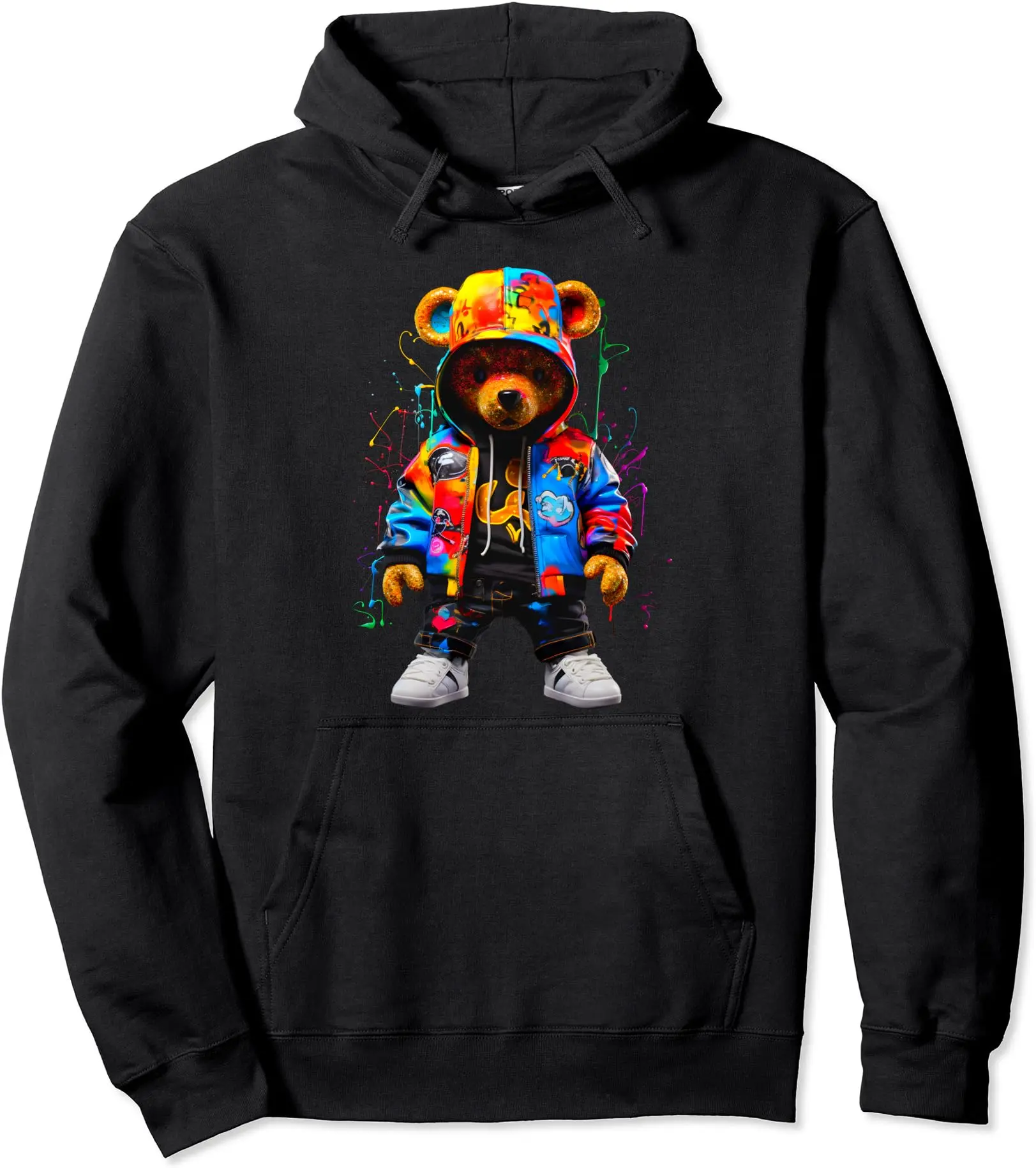 Hip Hop Bear Colorful Teddy Bear With Hoodie Graphic Pullover Hoodie