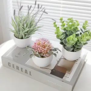 Artificial Small Potted Plant Simulation Greenery Round Flower Pot Bonsai for Home Decoration Office Desktop Decorative Items