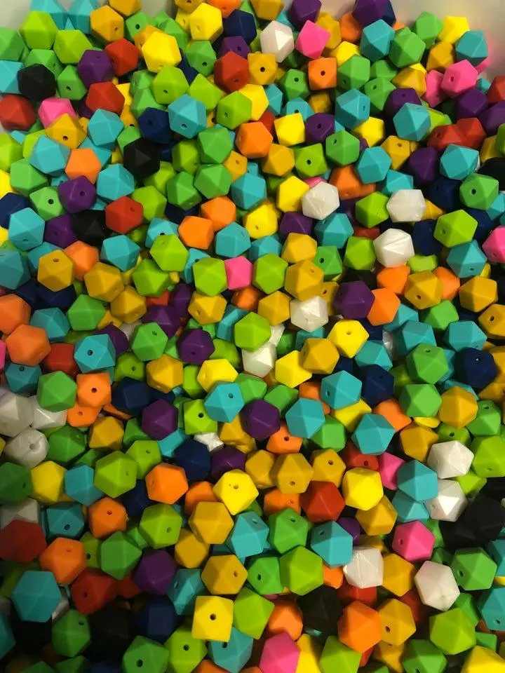 17mm Hexagon Silicone Bead Various Colors Randomly Chosen for Jewelry Making Soft Flexible Beads with 3mm Holes Perfect for DIY Projects