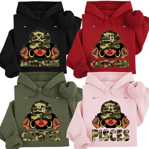 [Full 12 Zodiac] Zodiac Camo Hoodie – Black Girl Magic Astrology Sweatshirt, 12 Zodiac Signs, Sagittarius Capricorn Cancer Pisces, Urban Streetwear Gift