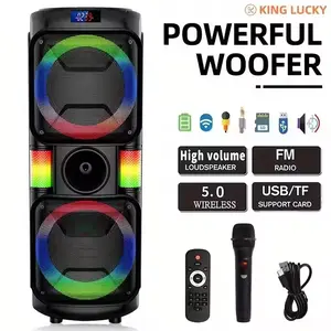 Portable High-Power Wireless Bluetooth Speaker Featuring dazzling RGB lighting effects Subwoofer sound system Supports USB, FM, TF card, AUX, MIC Knob + button controls Ideal for outdoor square dancing, camping karaoke, and indoor dancing Audio btspeaker
