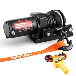 【fathersdaygift】VEVOR 2500 lbs Electric Winch,12V DC ATV/UTV Winch with Φ0.19 in x 39.4 ft Synthetic Rope & Wired Remote ControlIP55 WaterproofAluminum Housing Fairlead Mount Plate for Towing ATVBlack