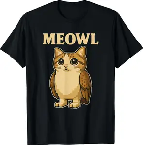100% Cotton Meowl - Funny Meow Cat Owl Brainrot Meme Gaming T-Shirt