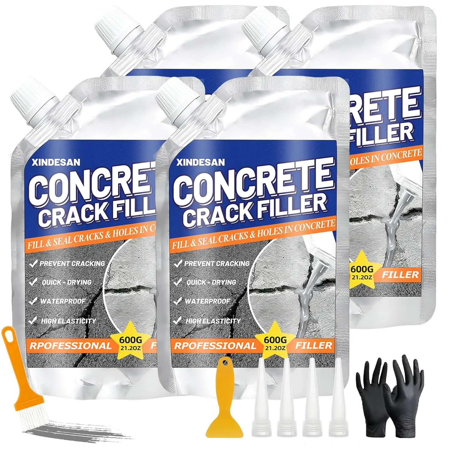 Concrete Crack Filler, 4 Pcs 84oz (5.3lb) Grey High-Elasticity Self-Leveling Cement Caulking Glue, Quick-Drying Waterproof Sealant for Driveways, Sidewalks, Parking Lots, Basement Joint Repair, 4 Pcs, 5.3Lb