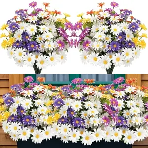 15 Bouquets Outdoor Artificial Flowers, Plastic Daisy Decorative Bunches, Home Decoration Bouquet, UV Resistant Synthetic Floral Arrangements for Home Hotel Office Wedding Party Garden Porch Cabana Yard Window Sill