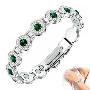 4-fold strength magnetic copper women's bracelet updated with 3800 Gauss magnet adjustable length, equipped with safety buckle, high-end multi-faceted crystal inlaid crystal bracelet, elegant jewelry bracelet, women's daily wear holiday birthday present