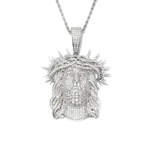 Ethos D-color Thorn Jesus Inlaid AAAAA + Cubic Zirconia Men's Hip-hop Pendant Necklace, paired with a twist chain, suitable for daily wear and party jewelry