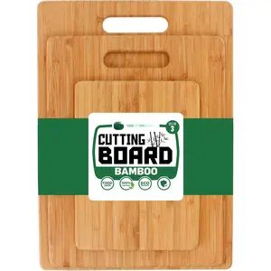 Bamboo Cutting Boards for Kitchen [Set of 3] Wood Cutting Board for Chopping Meat Vegetables, Fruits, Cheese, Knife Friendly Serving Tray with Handles