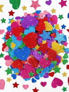 150pcs Colorful Fantasy Glitter Foam Stickers, EVA Star-shaped Heart Decorative Patches, Self-adhesive, Reusable Stickers, Mixed Colors, Suitable For Crafts, Greeting Cards, Home Decoration Stickers, Kindergarten Rewards, Small Gifts For Family And Friend