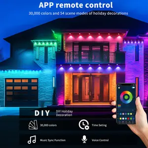 Holiday Lights，DIY LED Scenes Modes for House Roof Decor, Permanent Outdoor Lights, RGB Eave Light, IP67 Waterproof Lighting for House, Smart LED with App/Remote Control for Outdoor Decor, Garden Decor, Party, Holiday, Christmas, Adjustable tuya