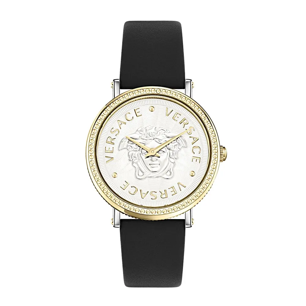 JTV V-Dollar Watch 37MM Two-tone Case White Guilloche Dial Calf Leather Strap