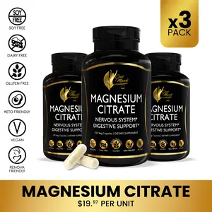 3 Bottles of Coco March N.M.D Magnesium Citrate 500 mg per Serving 150 Capsules per Bottle - Relaxation-Sleep-Nervous & Digestive System Support | Gluten Dairy and Soy Free Supplement