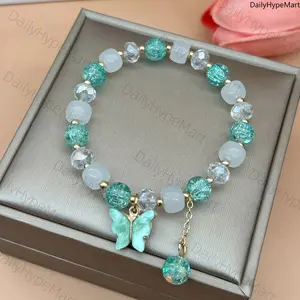 Bohemian Glass Bead Butterfly Charm Bracelet for Women Gift