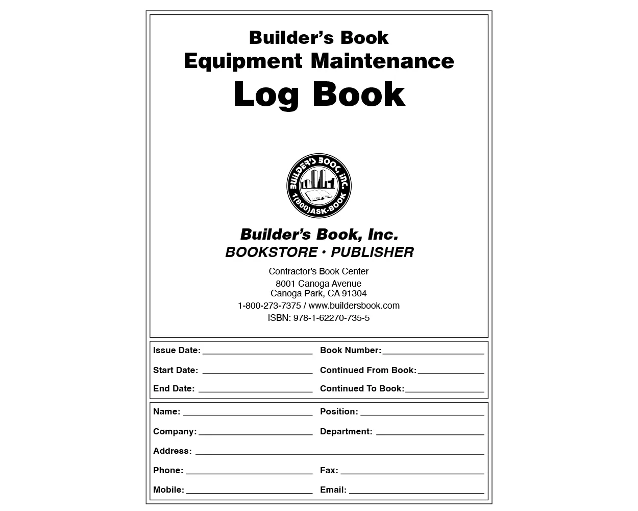 Equipment Maintenance Log Book