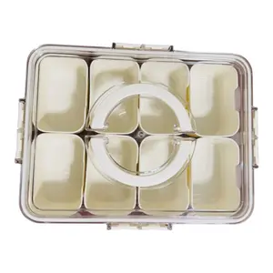 SnackSpin Pro 8-in-1 Rotating Snack Box with Clear Lid & Handles Durable Plastic Serving Tray for Indoor Outdoor Use Perfect for Parties Utensils