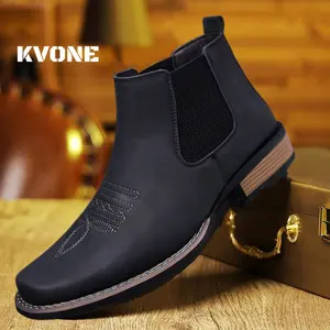 KVONE-Versatile Men's Chelsea Boots,leather western boots men,comfortable security footwear,square-toe Chelsea ankle boots, Rustic Work Boot, casual, vintage, fashionable, classic; Men's Embroidered Chelsea Tabi Boots,Walking Shoes