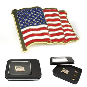 American Flag Lapel Pin for Men, USA Flag Pin Metal Brass Enamel, Patriotic Suit Pin for Jackets Uniforms, Veterans Gift Souvenir (3 Extra Clasps)