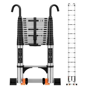 Telescoping Ladder, 16.5FT Aluminum Portable Extension Ladder w/Hooks, Stabilizers& Wheels, Heavy Duty 330lbs Max Capacity
