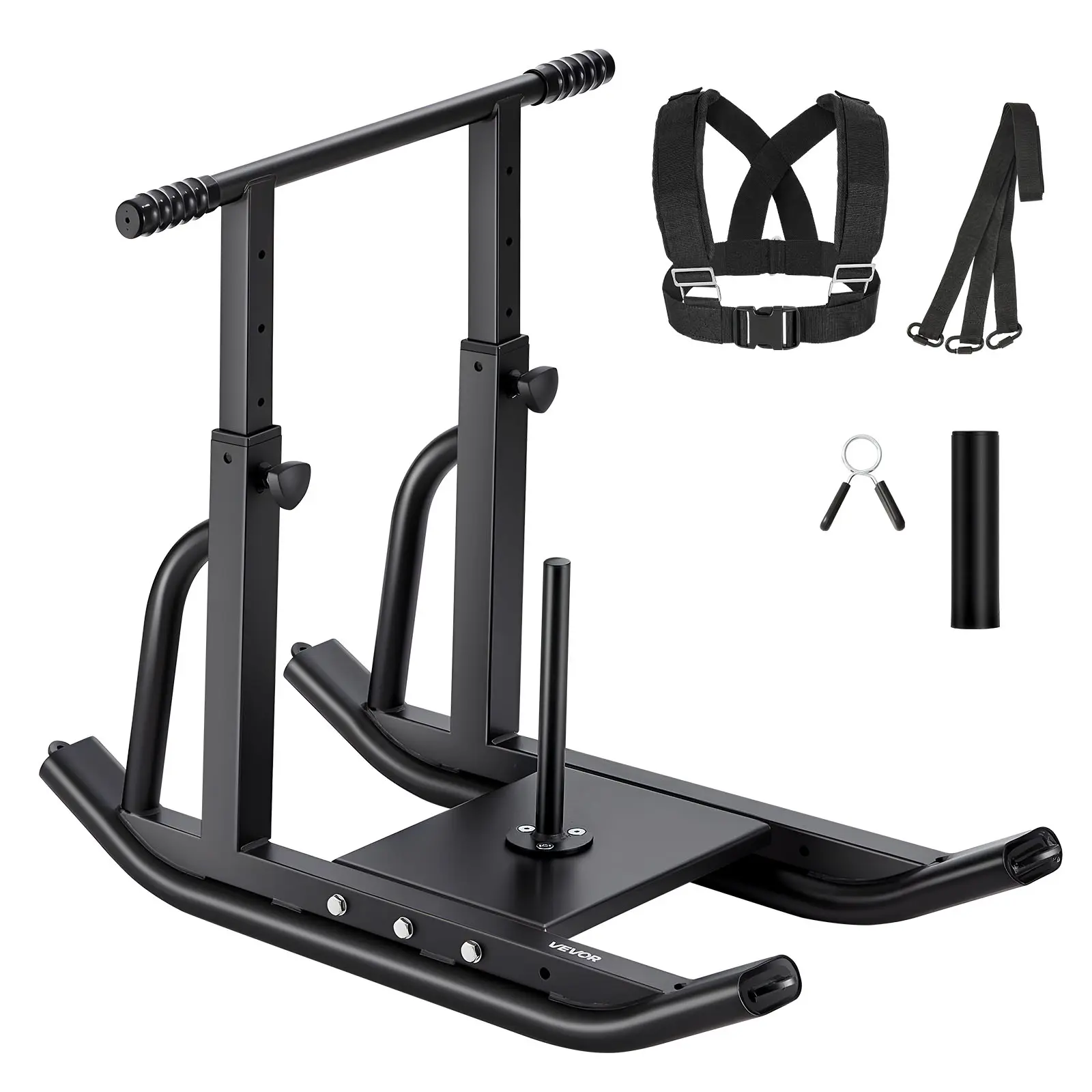 VEVOR Black Powder Coated Steel Weight Sled for Speed Drills on Tracks & Artificial Turf, with Adjustable Handle & Harness, Fits 1" & 2" Plates, Muscle Training Equipment, 5-Height Adjustable Handle, Unisex, Adjustable Shoulder Straps