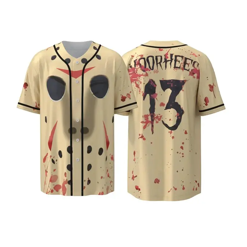 Jason Voorhees #13 Baseball Jersey Horror Movie Mask Bloodsplatter Unisex Oversized Street Casual Summer Shirt Halloween Costume Party Festival Tee Men Women Gift