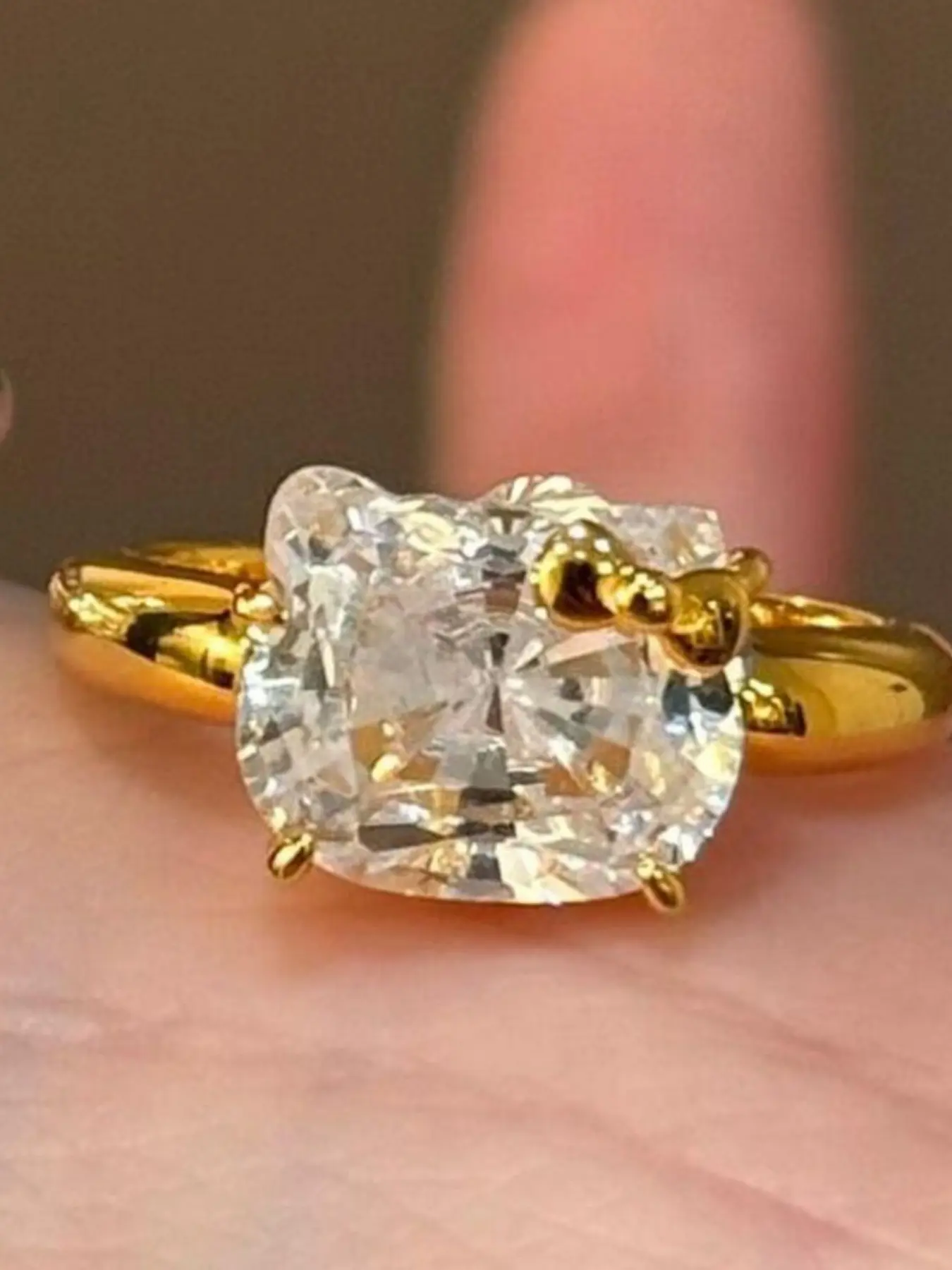 Original Cute Kt Cat Large Sparkling Rhinestone Ring, Luxury Open Index Finger Ring, Women's Accessory, Elegant Jewelry Gift, Fashion Ring, Elegant Fashion Rings