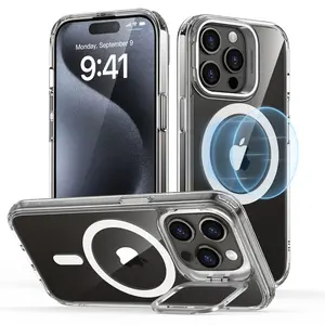 ESR iPhone 15 14 13 Case with MagSafe Compatible Military-Grade Protective Clear Cover Built-in Stash Stand Scratch-Resistant Back Classic Series
