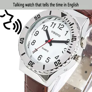 English Talking Watch with One Key Chime, Whole Time Chime, Alarm Clock Function Suitable for English Blind Elderly Visually Impaired People Clock Watch