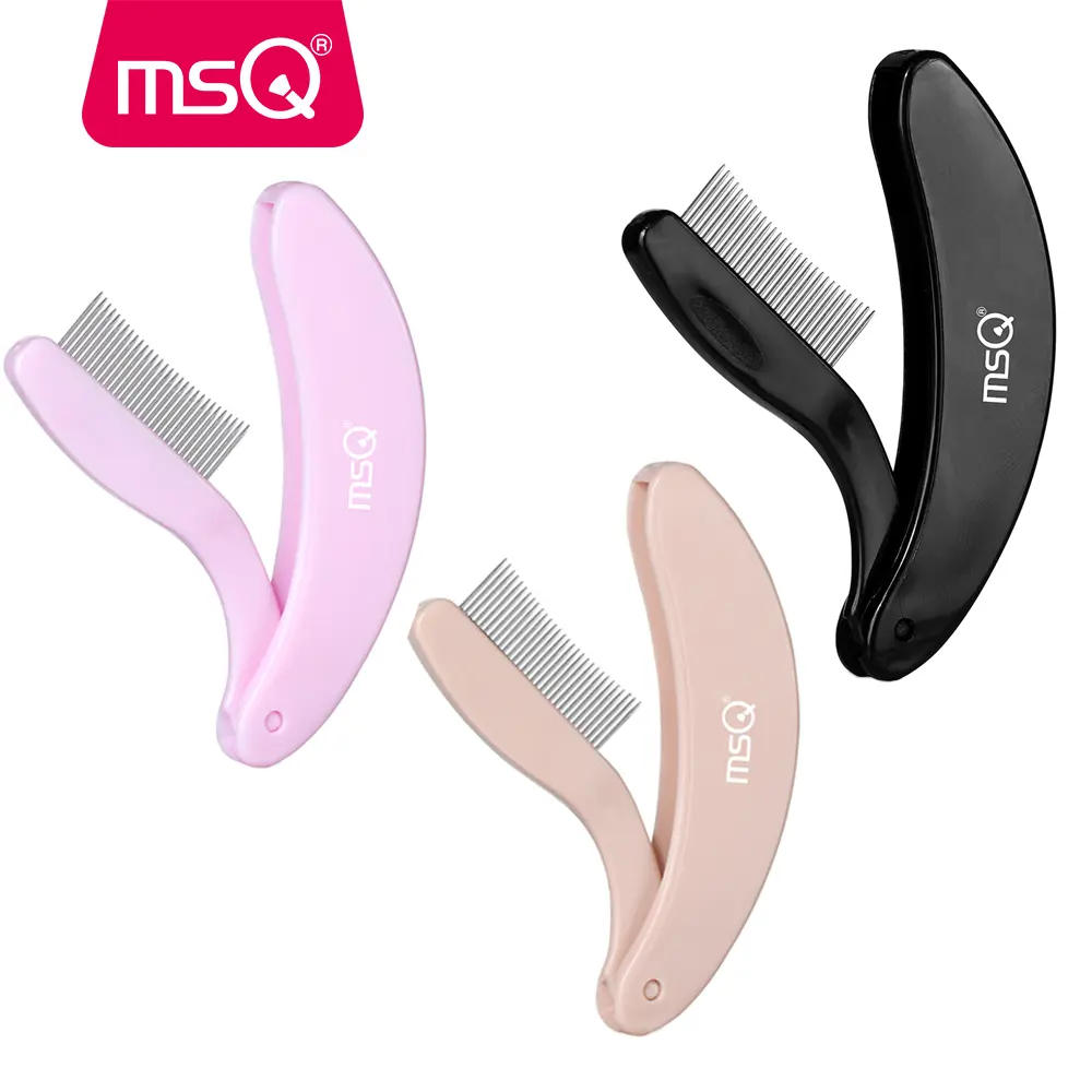MSQ 2-in-1 Eyelash Comb Separator & Foundation Brush Set - Non-Toxic, Foldable, Compact, Portable, Precision Application, Travel-Friendly, with Mirror, Professional Makeup Tool for Enthusiasts