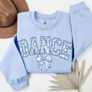 Toile Bow Dance Sweatshirt for Dancer Crewneck Ballet Core Aesthetic Pullover White Blue Coquette Sweatshirt Gift-for-Dancer Gift-for Dance