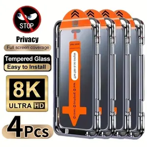 4pcs Privacy Screen Protector iPhone 16 Pro Max iPhone 16 Plus iPhone 16 iPhone 16 Pro Models Full Coverage Anti-peep,Tempered Glass Film Upgrade Edge Protection Sticker Easy Installation No Bubbles Smartphone Accessories