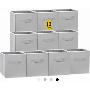 Storage Cubes, 11 Inch Cube Storage Bins for Shelves (10 Pack), Fabric Collapsible Storage Bins with Dual Handles, Foldable Cube Baskets for Clothes, Closet Organizers and Storage Box (Grey)