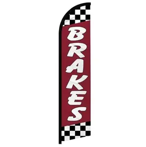 Banner Flag – Maroon and White Brakes Design with Checkered Pattern, Auto Service Shop Signage, Outdoor Advertising