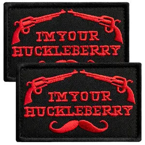 2-Pcs Set I'm Your Huckleberry Tactical Patch Embroidered Patches for Military Vests Red