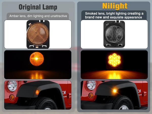 Nilight JK Side Marker Light 8LED Smoked Lens Amber Front Fender Indicator Light Turn Signals Light IP67 Waterproof Clearance Light Compatible with 2007-2017 Wrangler JK JKU
