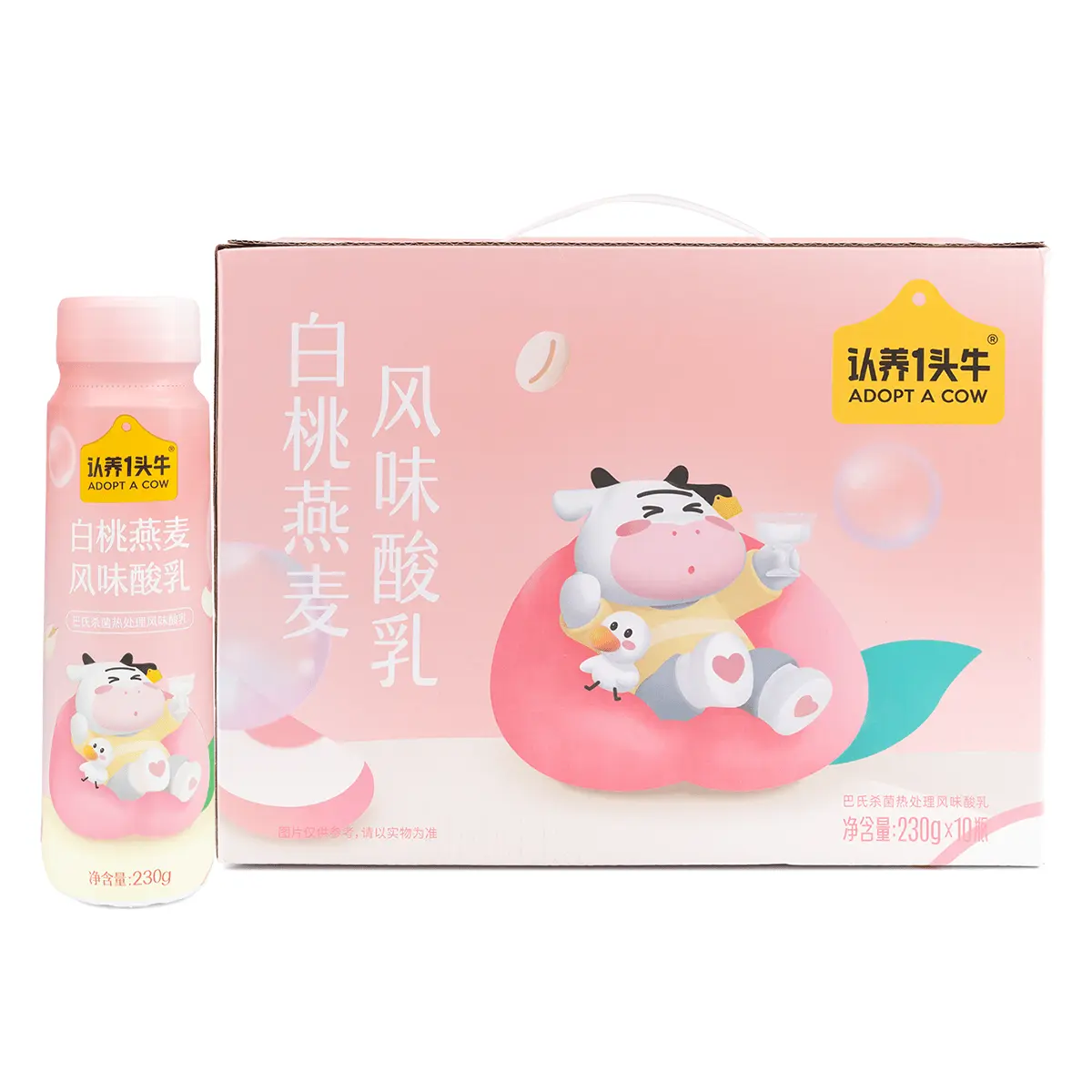 Adopt A Cow Milky Creamy Yoghurt Drink - White Peach & Oat Flavor, 230g*10 Bottles, Dairy Beverage