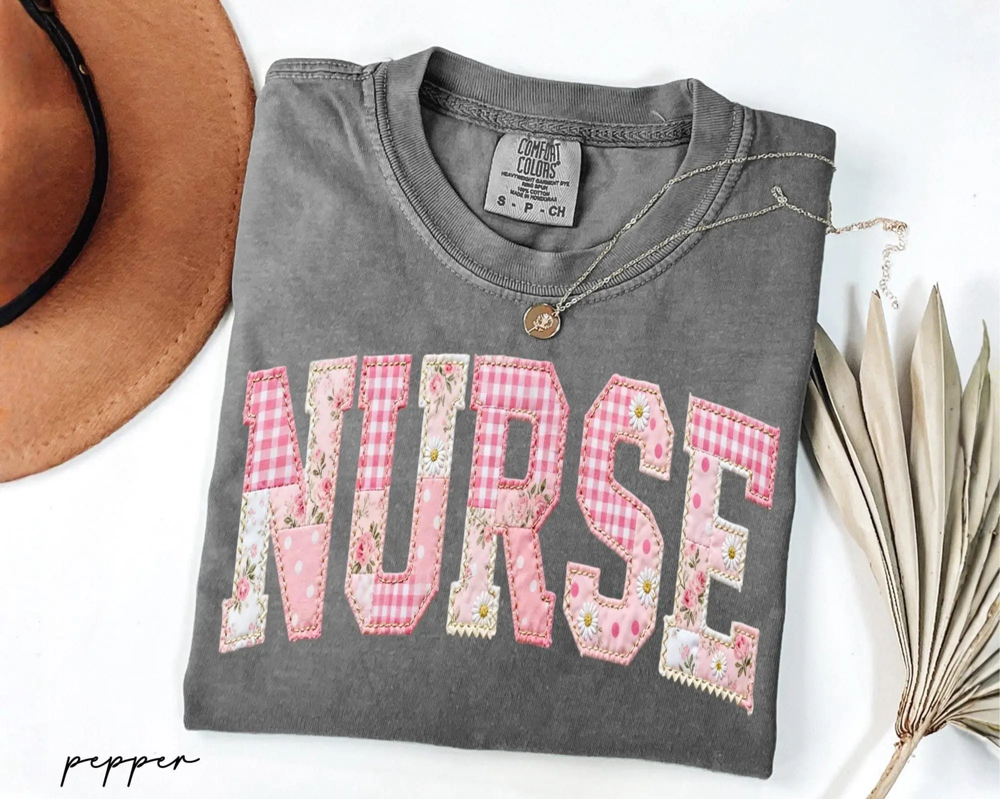 Comfort Colors Nurse Shirt, Faux Patchwork RN Tee, Floral Toile Nursing Tee, Nurse Graduation Gift, Registered Nurse Gift, Gift for Nurse