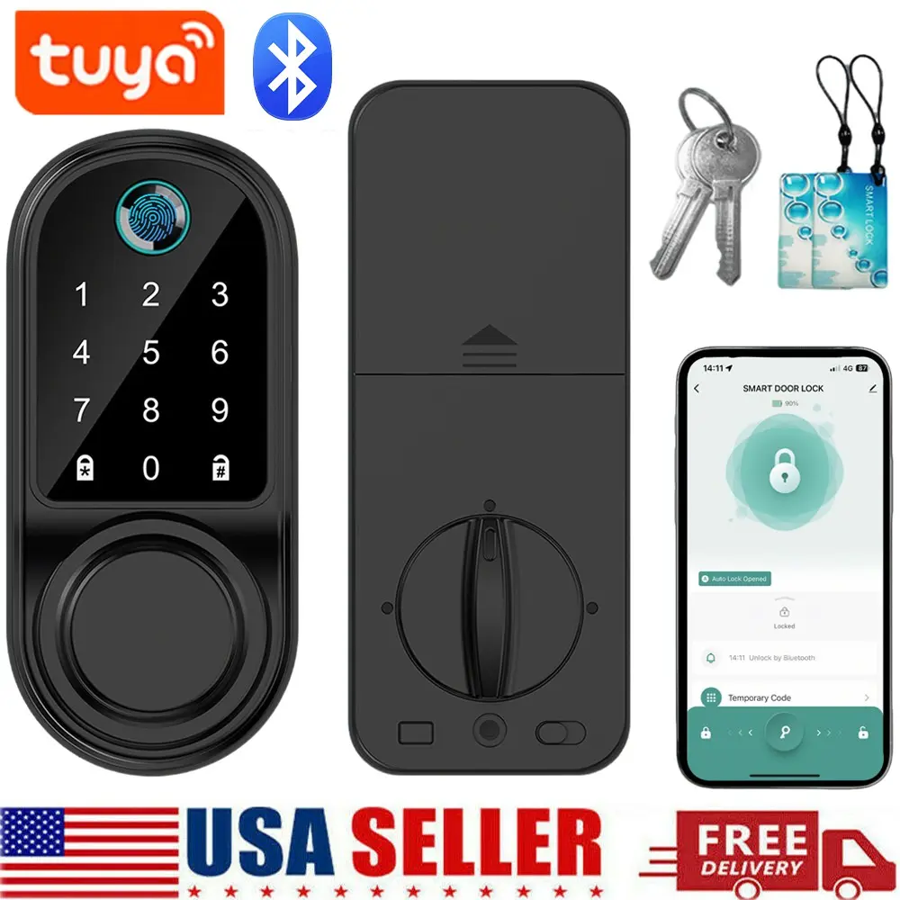 【FathersDayGift】Smart Door Lock Bluetooth Fingerprint Password Key Keyless Entry Keypad Deadbolt Applicable door thickness 35-55mm