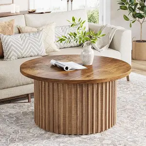 Tribesigns 31.5" Round Coffee Table, Farmhouse Circle Coffee Table with Metal Base, Modern Wood Accent Center Table for Living Room, Home Office