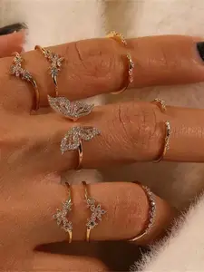 New Fashion Bohemian Butterfly Rhinestone Ring, European and American Style Joint Ring, Trendy Jewelry for Women