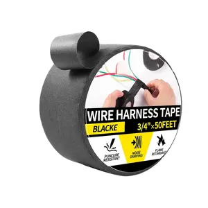 Flame Retardant Self-Adhesive Wire Harness Tape with Adhesive Backing, 2 Rolls High Friction Split-Loom Wrap for Automotive Engine Harness, Sound Deadening &  Management - Black, 3/4"x 50