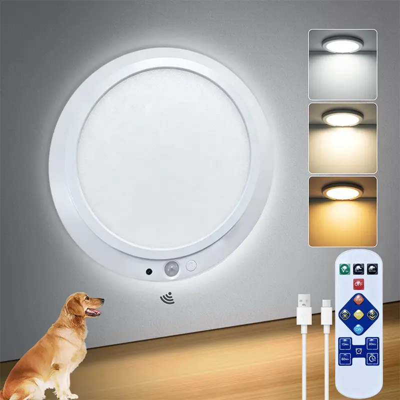 Rechargeable Motion Sensor Ceiling Light with Remote- Closet Lights Battery Operated, Magnetic Mount Shower Lamp, Wireless LED Lights for Bathroom, Stairs, Garage, Hallway, Porch, Pantry, Shed