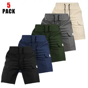 Men’s Summer Cargo Shorts, 5-Pack – Loose Straight-Leg Knee-Length Shorts with Multiple Pockets, Elastic Waist, Quick-Dry Casual Pants for Young Men, Outdoor/Commuter Wear, Versatile
