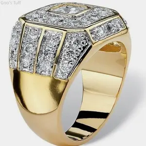 Mens Ring Band Jewelry Viral TikTok Hip Hop Trendy Accessory Gold Plated Cubic Zirconia European American Cross Border Popular Ring Shiny Anti-tarnish Bold Street Rap Club Daily Outfit