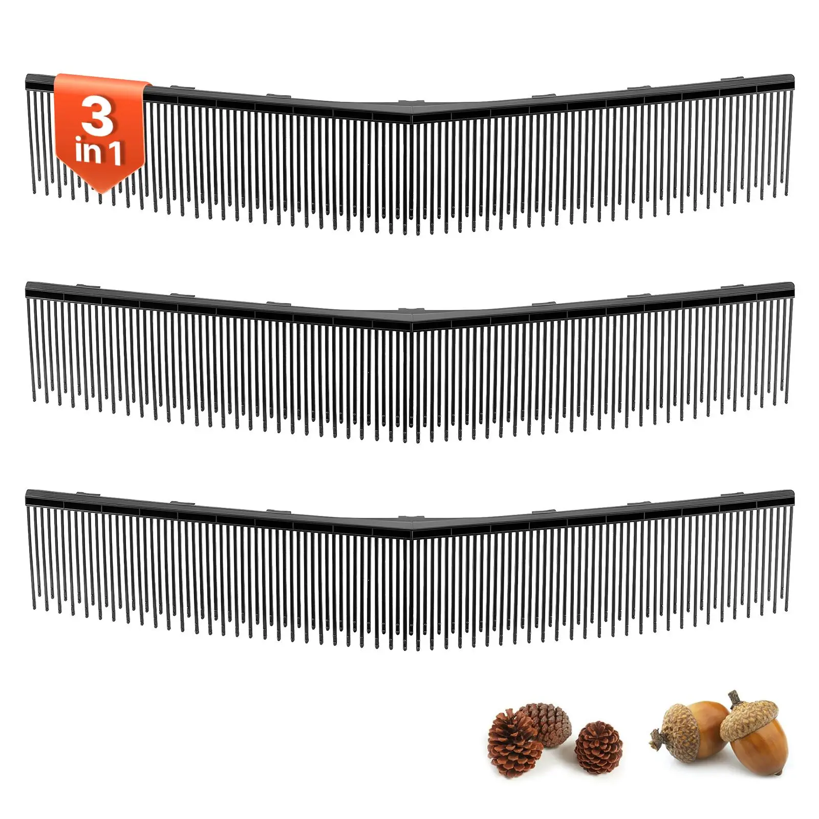 VEVOR 3-Pack Push Sweeper Replacement Brushes, 23.4×4.1 in Plastic PP Bristles, Flat-Square Design, 3 V-Shaped Brush Heads, High-Efficiency, Compatible with 26 in VEVOR Lawn & Leaf Collector, for Concrete/Grass Surfaces Leaf Cleaning