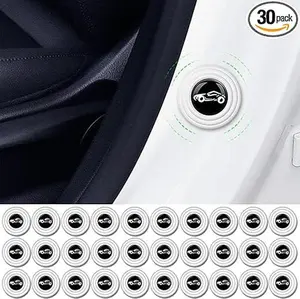 30-piece set of white car door shock absorbers. These soundproof stickers act as bumpers, protecting door edges from damage and reducing noise.