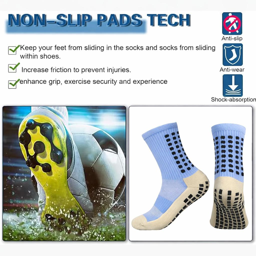 STANDWAY 2 Pairs Soccer Socks with Grip Pads Non Slip Football Basketball Sports Socks for Men Women