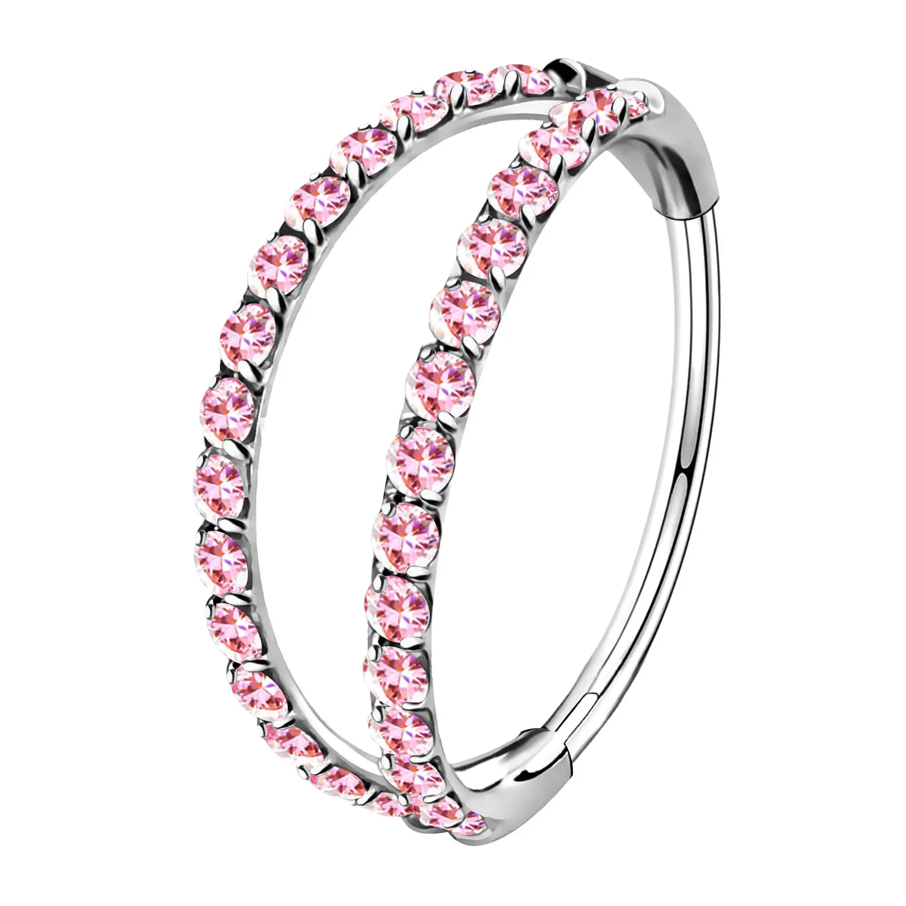 Sliver Bar + Pink CZ (Double Hoop)